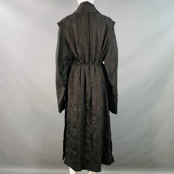 Size S Black Linen Blend Stripe Layered Double Breasted Trench Coat - Picture 5 of 9